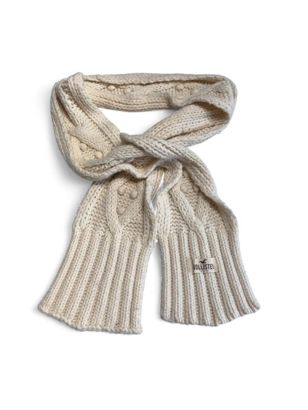 Hollister Vintage Y2K Cable Knit Scarf Cream Fall Winter Cozy Preppy Wool